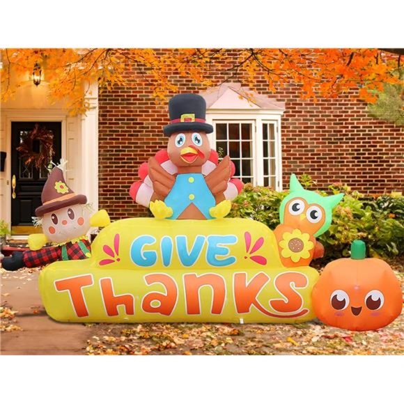 8 Ft Thanksgiving Inflatables Turkey Decoration, LED Lighted Turkey Banner
